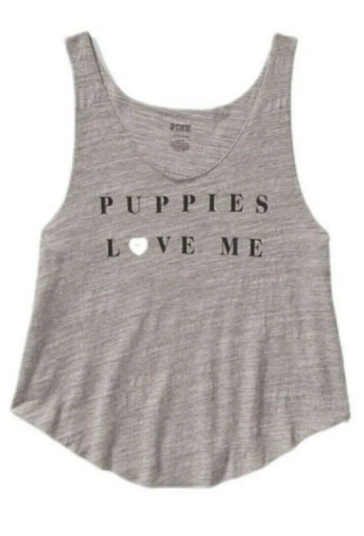 Victorias Secret PINK Puppies Love Me Print Crop Tank Top Xtra/Small