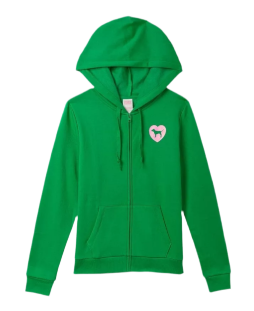 Victoria's Secret PINK Originals PERFECT FULL-ZIP Dog Love Shine Logo Hoodie Green XL