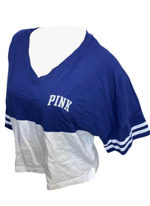 Victoria's Secret Pink Cotton Oversize Crop Tee Color Blue/White Color-block XXL - Image 3