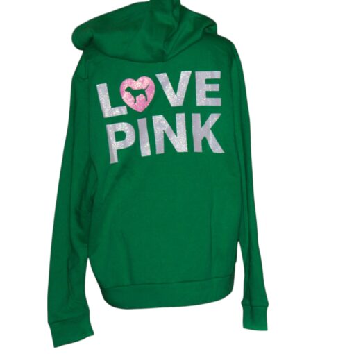 Victoria's Secret PINK Originals PERFECT FULL-ZIP Dog Love Shine Logo Hoodie Green XL - Image 2