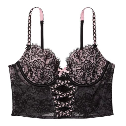 Victoria’s Secret Lined Double Demi Bra Corset Black Lace